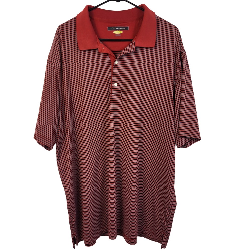 Greg Norman Play Dry Polo Shirt Mens XXL Red Black Striped‎ Golf Performance